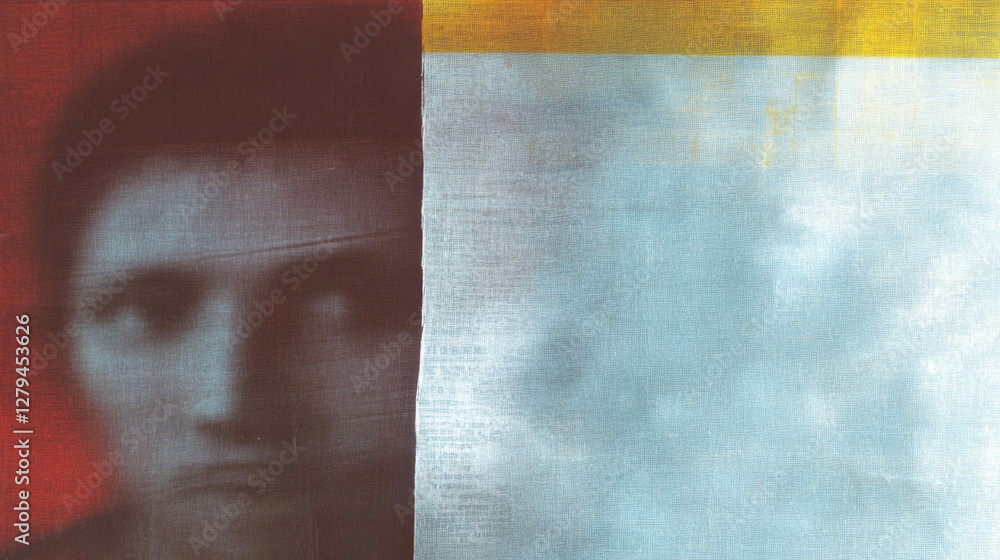 Poster abstract portrait with blurred face and colorful textured background