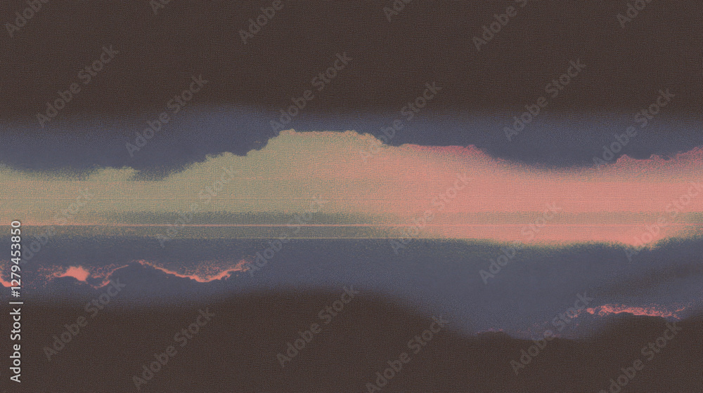 Aufkleber abstract digital distorted horizon with glitching cloud pattern