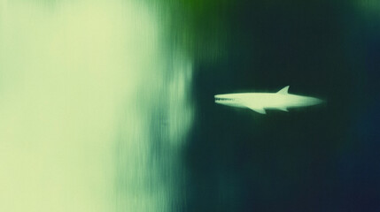 Naklejka premium Abstract shark silhouette in green ocean unveils mystical underwater world