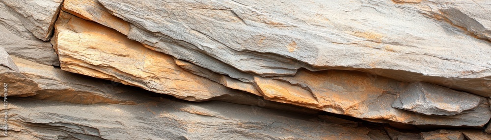 Poster close-up view of layered textured rock formation with warm tones and natural patterns