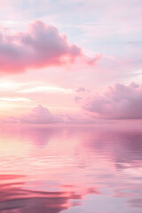 Ethereal Pink Horizon: Dreamy Skyscape Reflecting Pastel Clouds and Tranquil Waters at Sunset