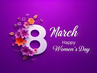 Naklejka premium International Women's Day. Banner, flyer for March 8 decorating by paper flowers and hand drawn lettering. Congratulating and wishing happy holiday card for newsletter, brochures, postcards. Vector.