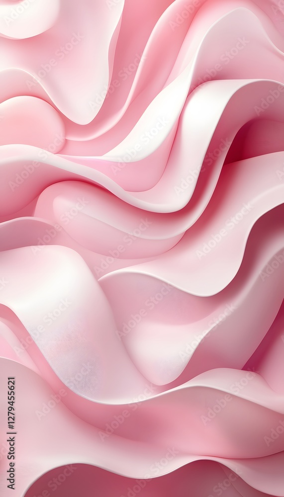 Poster soft flowing pink and white waves create an abstract background