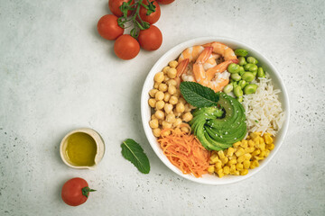 Poke bowl with shrimps