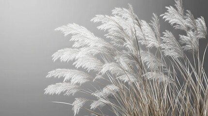Elegant white pampas grass against gray background &ndash; nature's graceful plumes