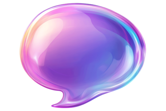 Colorful glass speech bubble isolated. Glossy 3D dialog balloon with vibrant gradient, AI generated.. - Powered by Adobe