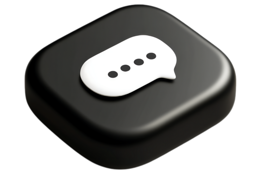 3D chat icon isolated. Modern speech bubble symbol on dark button, AI generated..