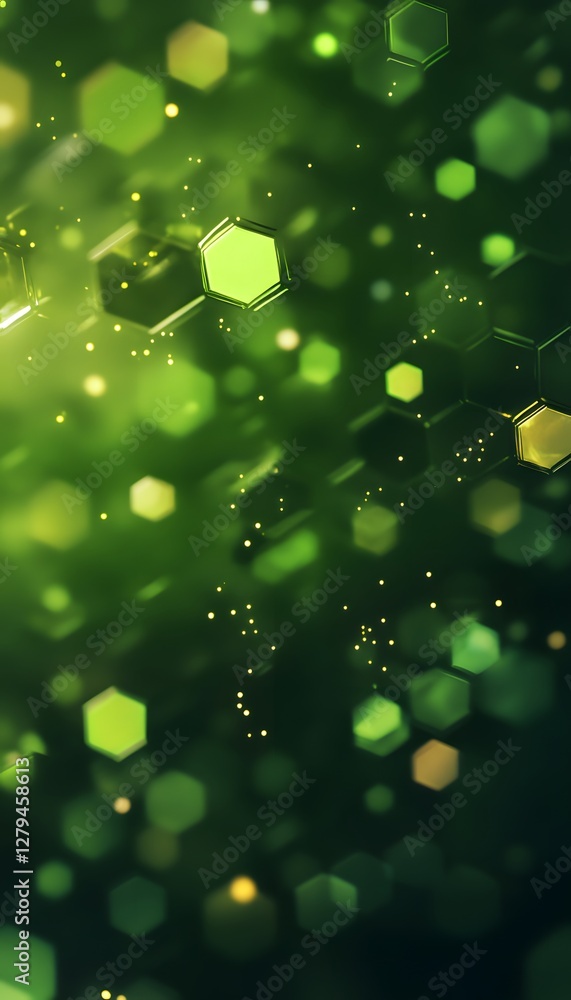Poster green hexagonal shapes with blurred lights create a beautiful background