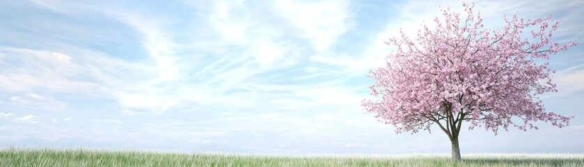 Blossoming Tree, Spring Meadow, Peaceful Scene, Background Use