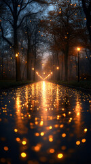 Twilight Path: Illuminated Serenity in an Autumn Evening Park