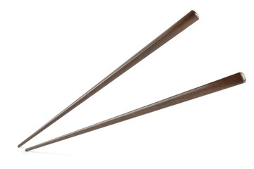 Natural dark brown wooden chopsticks isolated on white background, perfect for asian food or restaurant menus ,3d illustration