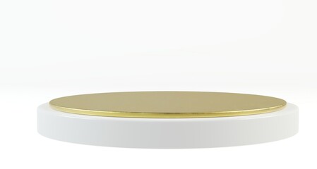 Elegant white and golden podium mockup: luxury cosmetic product presentation stage with pedestal platform ,3d illustration