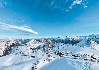 Snowy fields on mountains in Bavaria