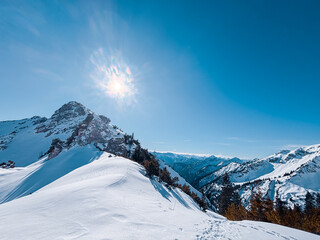 Snowy fields on mountains in Bavaria