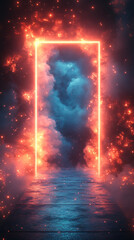 Portal to a Neon Fantasy: A Glowing Pathway into a Dreamlike Cosmic Adventure