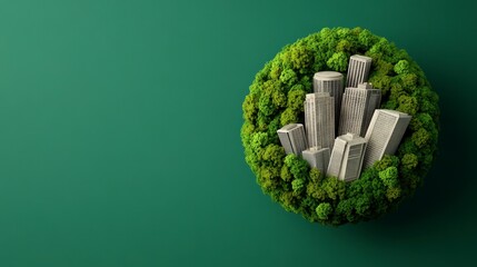 Miniature City Skyline in a Green Moss Circle