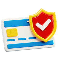 3D Cybersecurity icon. Credit card with security shield icon isolated on a white background.