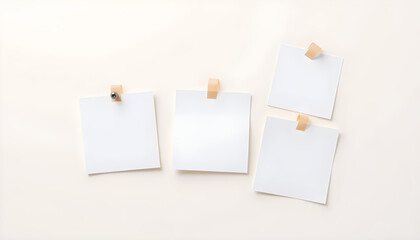 Four blank square notes taped to a light background, symbolizing organization and clarity