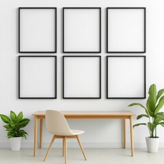 Fototapeta premium Minimalist Home Office Interior with Empty Picture Frames