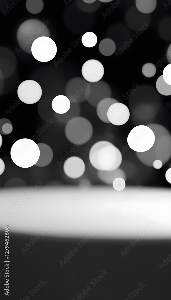 Poster white glowing circular shapes floating over a dark background