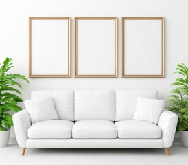 Minimalist Living Room Mockup White Sofa and Empty Frames