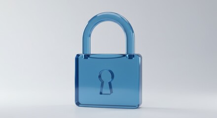 Blue Glass Padlock Security Icon - A translucent blue glass padlock on a , symbolizing security and data protection