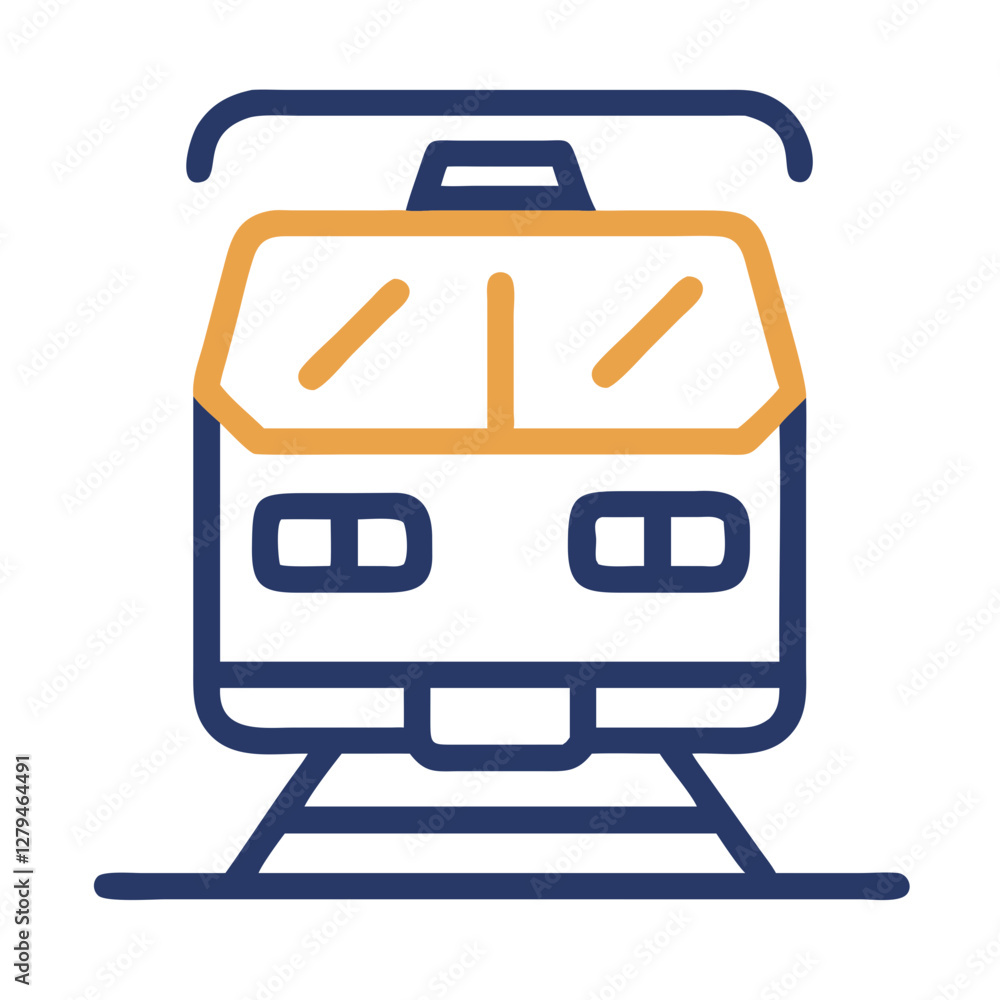 Poster vector icon representing a modern train facing forward on railway tracks in a simplistic design