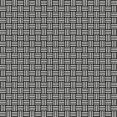 Woven texture pattern. Black geometric background. Interlaced square design. Vector seamless grid.