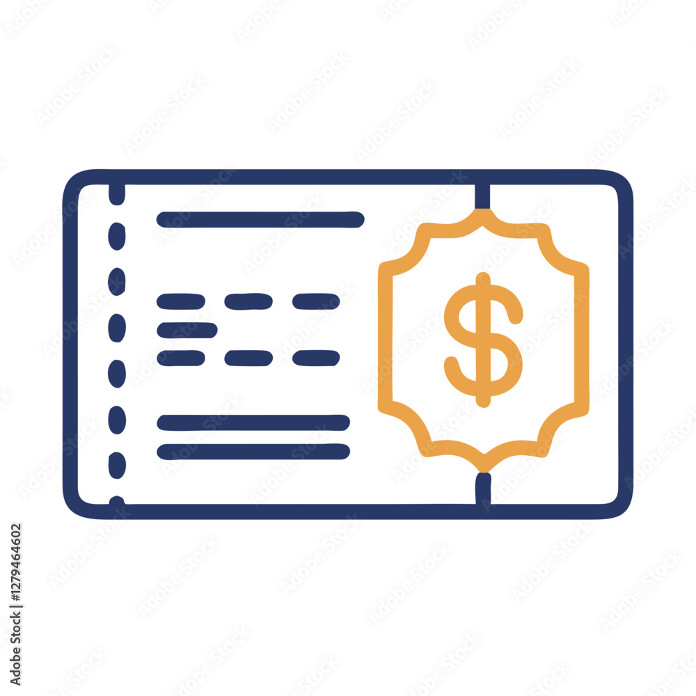 Poster vector icon depicting a ticket with a dollar sign design, signifying monetary value and transactions