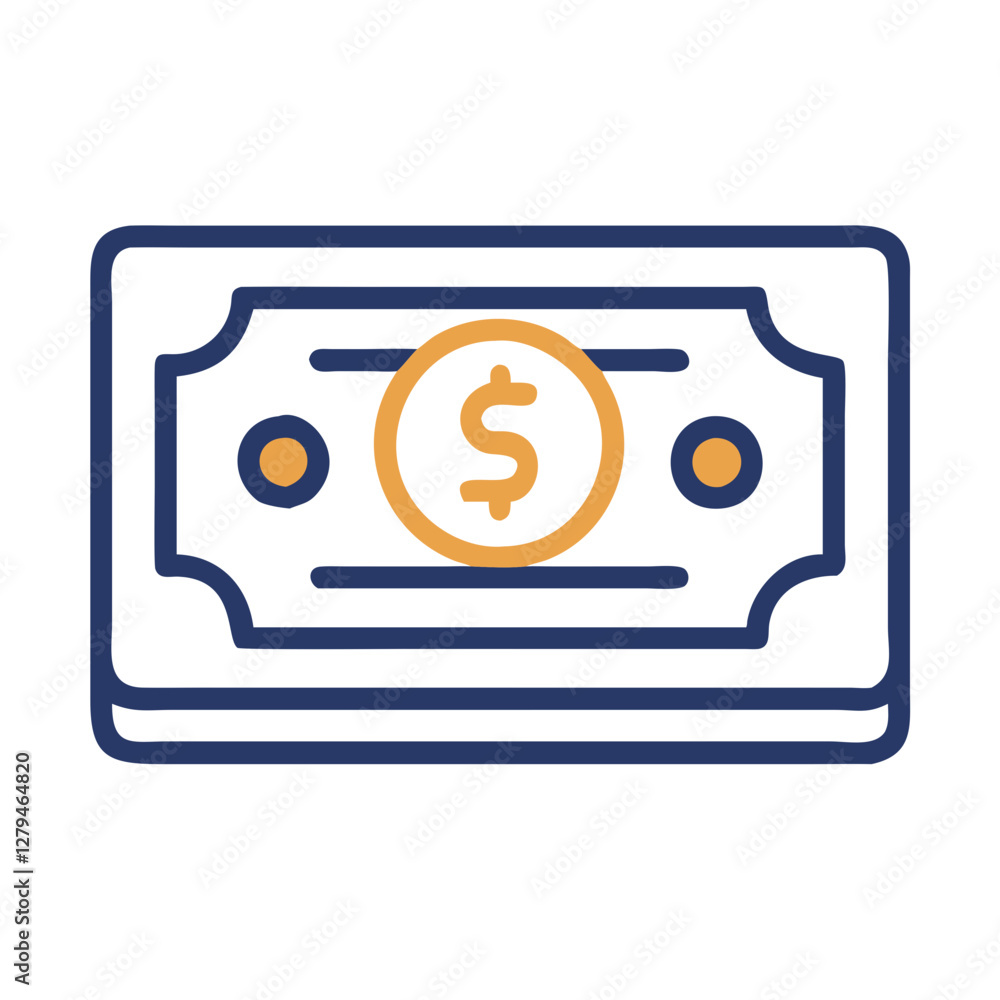 Poster vector icon representing currency with a dollar sign, used in financial and economic contexts for va