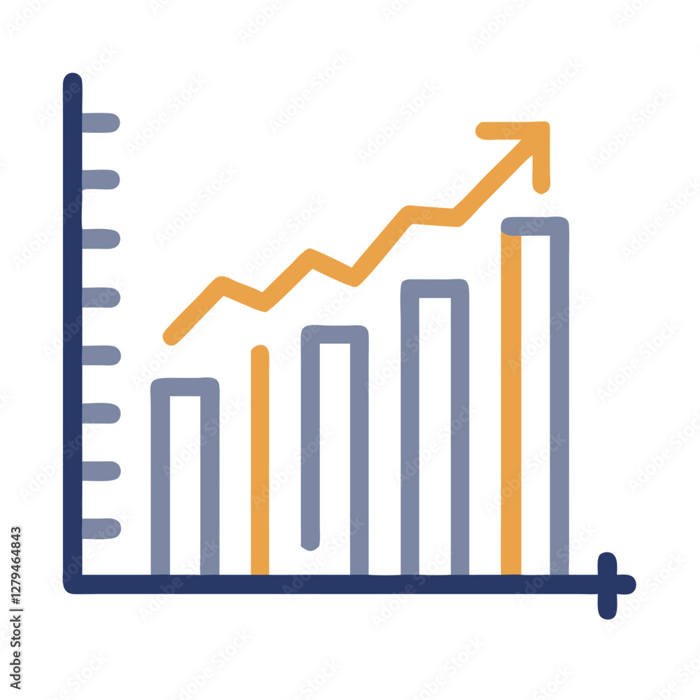 Poster bar graph icon depicting growth trends through a structured data visualization design in vector form