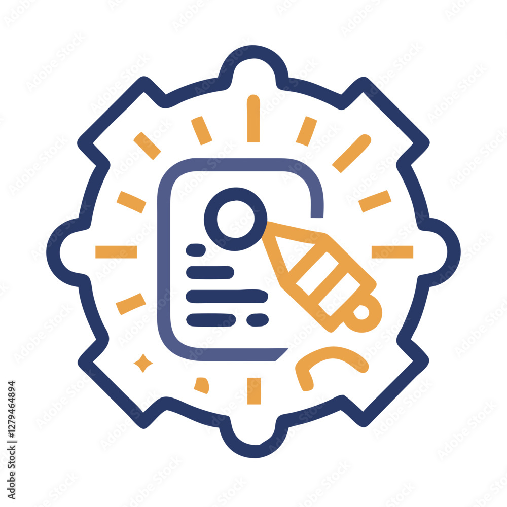 Poster vector logo design featuring an icon with a tag and document symbol within a gear-like shape illustr