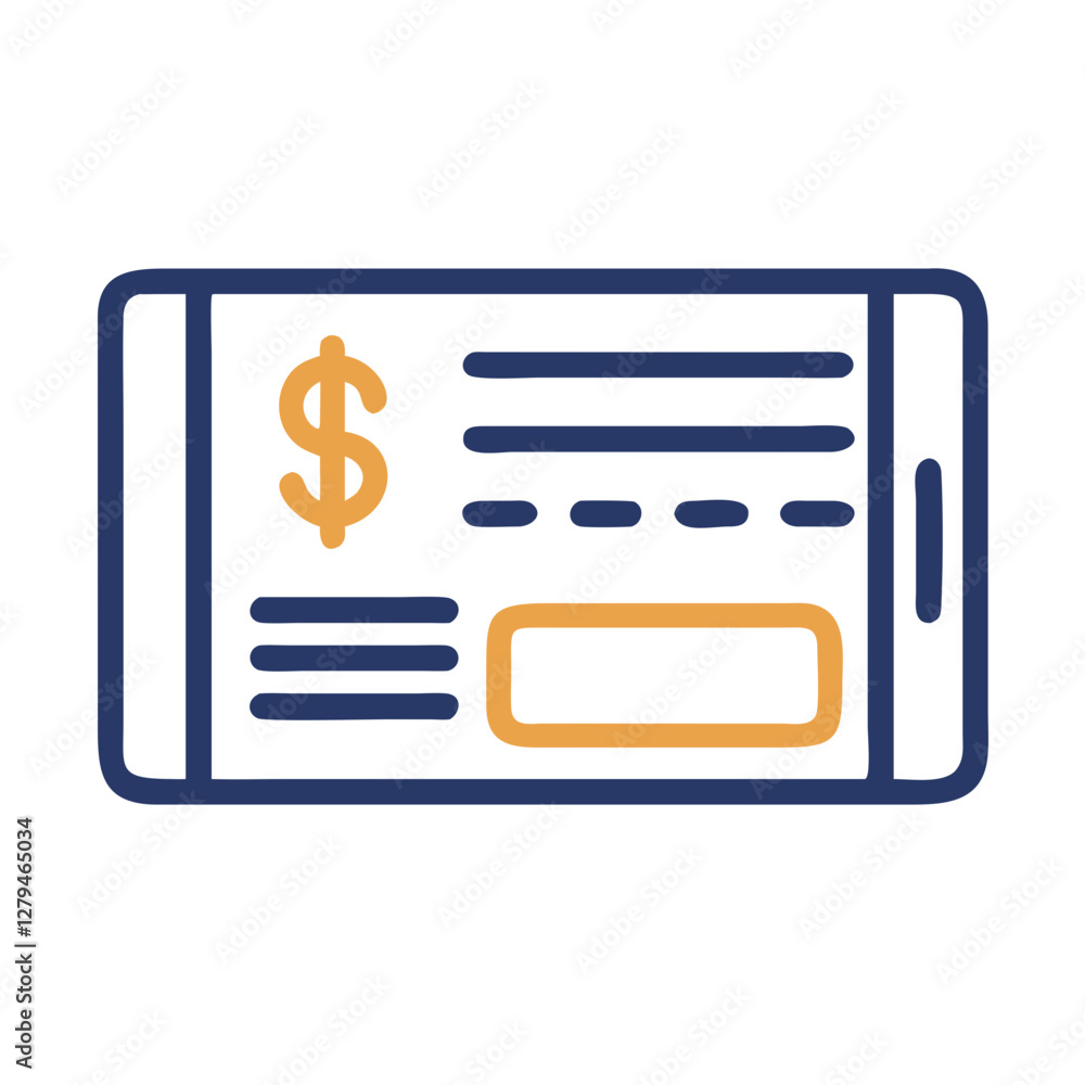 Poster digital payment icon illustrating a banknote or currency note on a smartphone screen with dollar sym