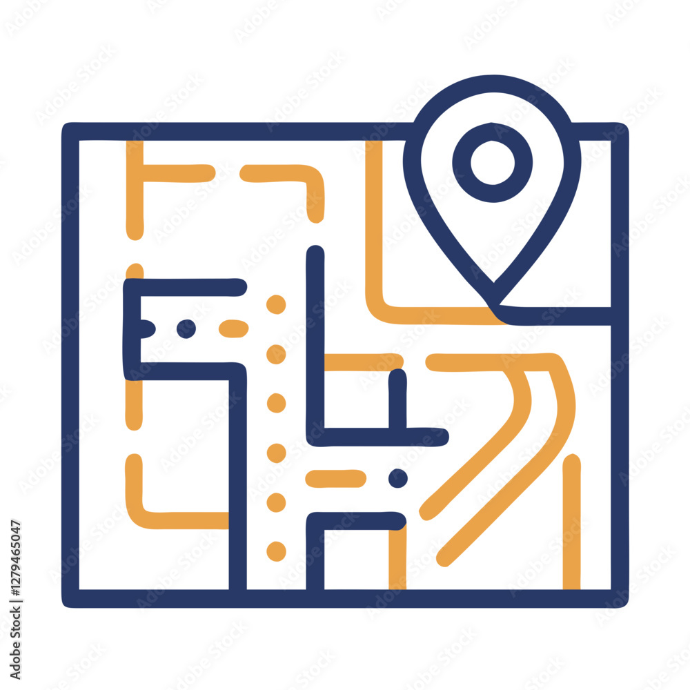 Poster city map vector illustration showcasing a winding path and location marker for navigation purposes