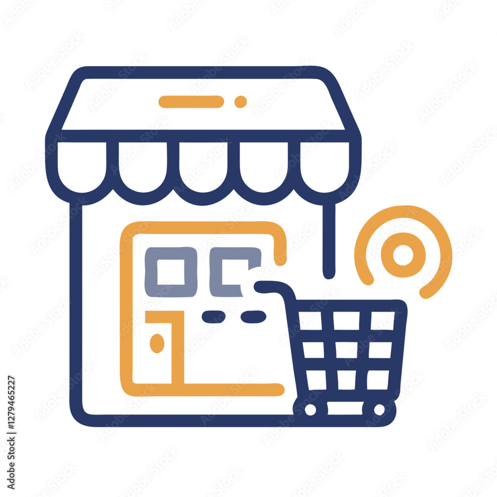Poster vector icon of an electronics store with a shopping cart representing online shopping convenience an