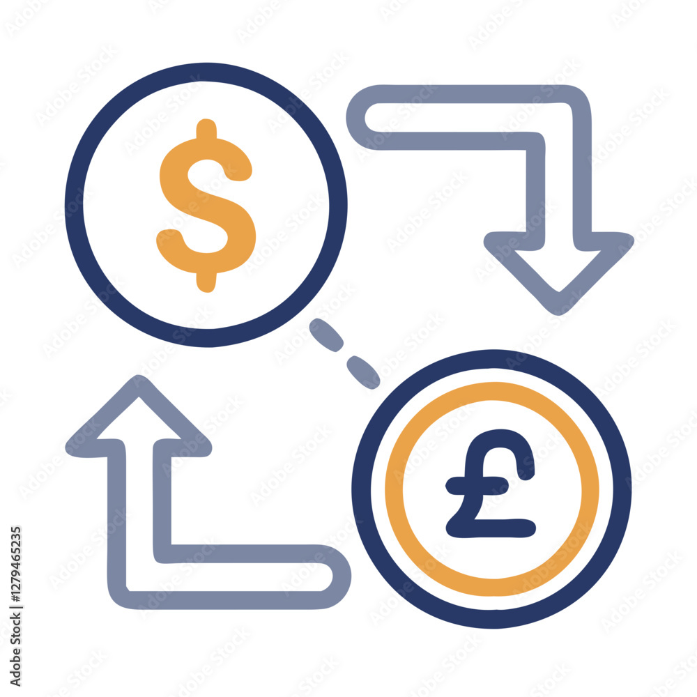 Poster understanding currency exchange rates through vector icons representing the dollar and pound symbols