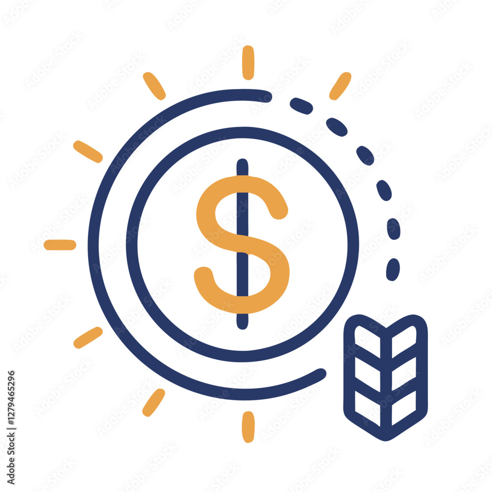 Poster vector icon representing a dollar sign within a circular design, symbolizing finance and commerce wi