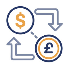 Understanding currency exchange rates through vector icons representing the dollar and pound symbols