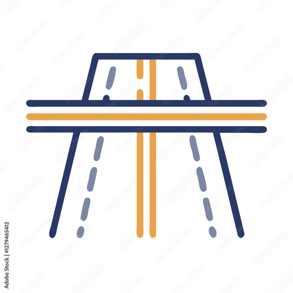 Poster vector icon depicting a simplified highway interchange with two roads merging, illustrating transpor