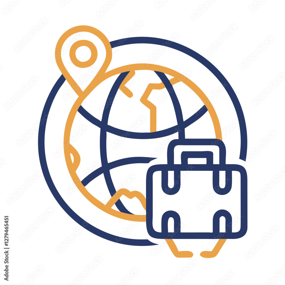 Poster globe trotter icon representing global travel and exploration while carrying a suitcase in a simple 