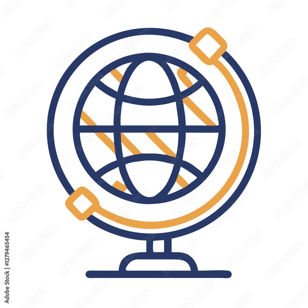 Poster vector icon of a globe illustrating global geography with distinct lines and a simple design suitabl
