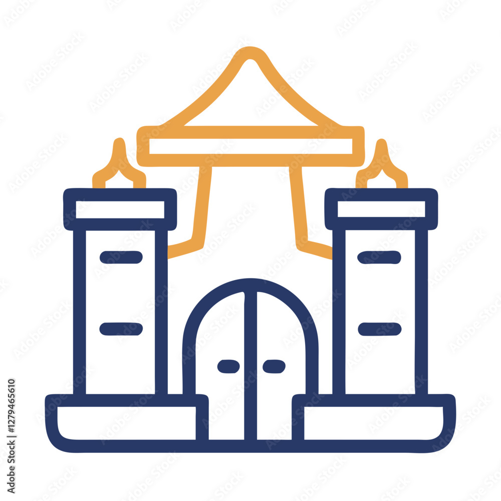 Poster vector icon of a castle with two towers and a pagoda-style roof, suitable for various design applica