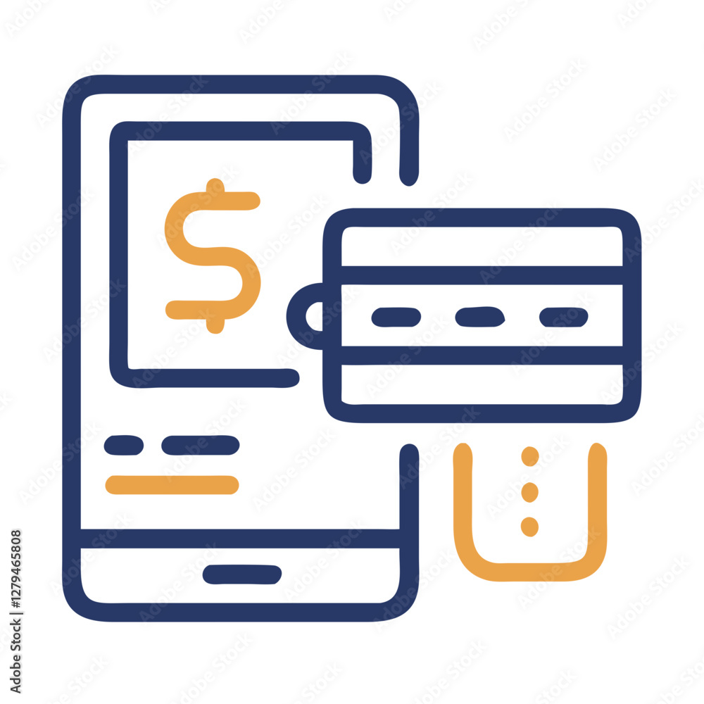 Aufkleber vector icon illustrating a payment gateway concept with a smartphone and credit card integration