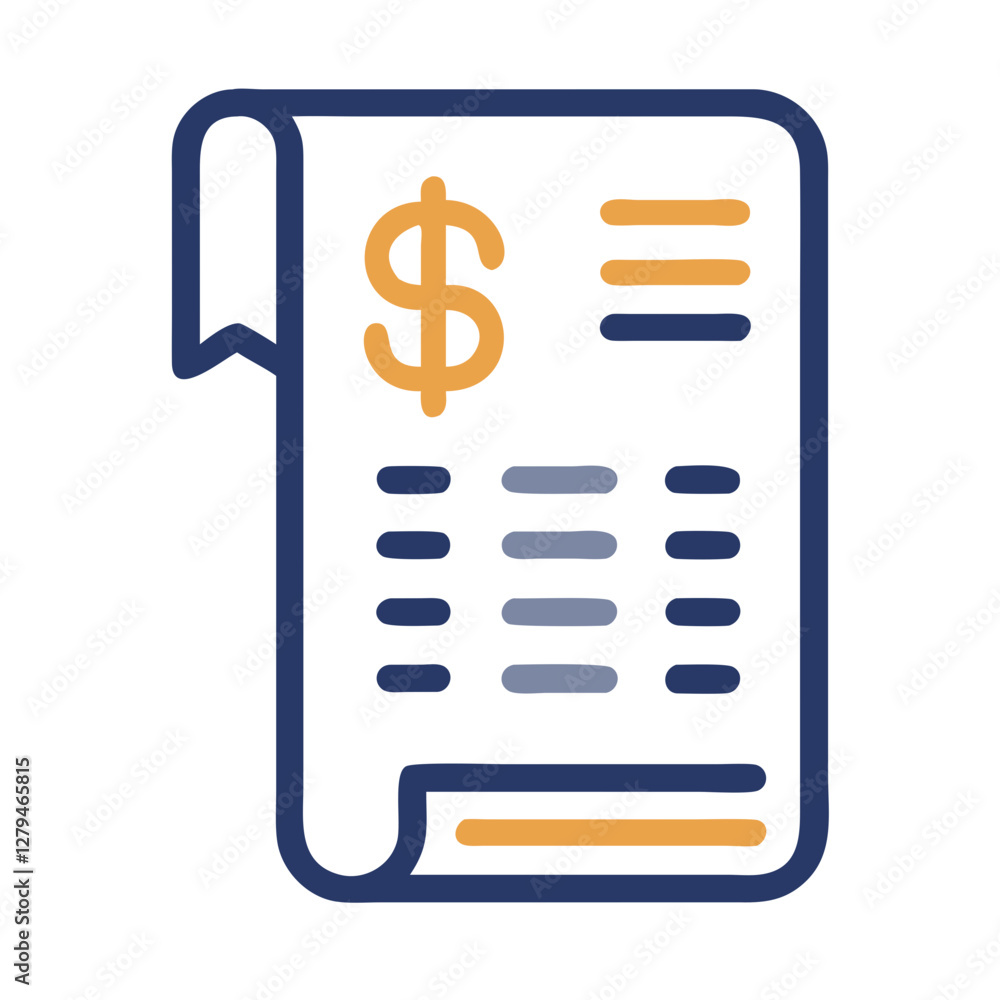 Poster payment receipt icon design illustrating transactional details with a dollar sign and numeric inform