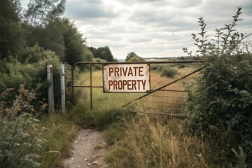 PRIVATE PROPERTY Sign on a Rusted Metal Gate