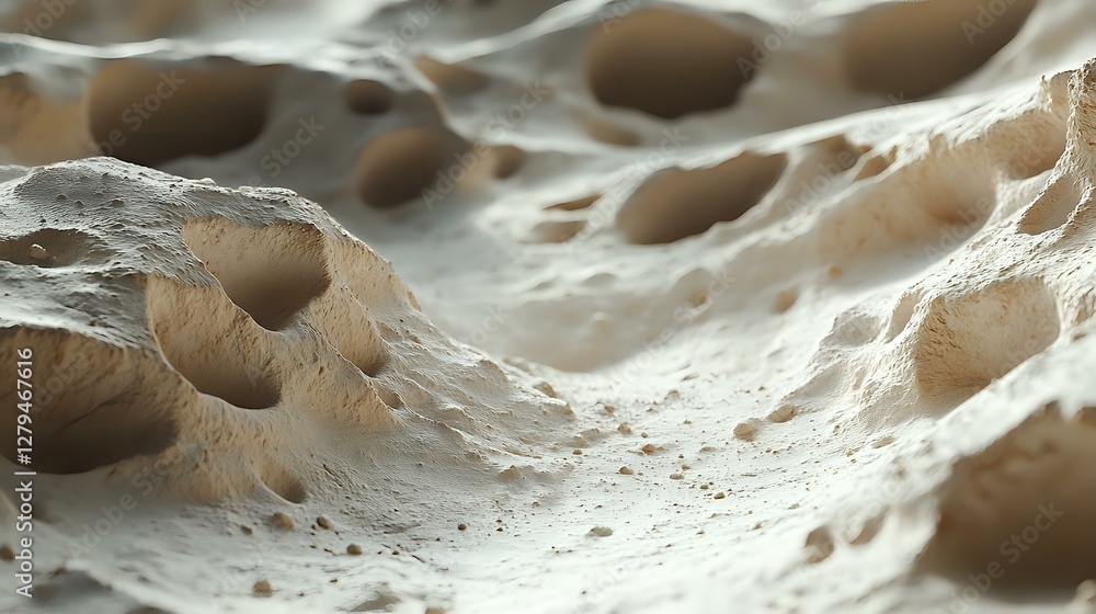 Poster microscopic view of bone tissue structure showing porous trabecular architecture and cavities in bei