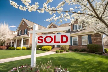 Suburban Success Bold "SOLD" Sign on Manicured Lawn