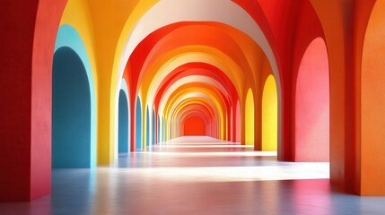 Fototapeta premium Vibrant Arched Hallway with Colorful Walls and Smooth Flooring