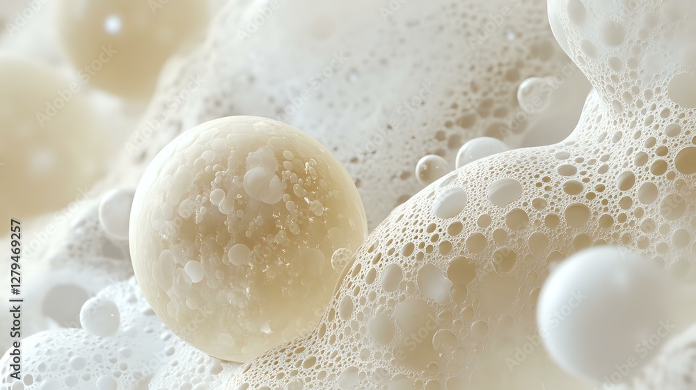 Aufkleber delicate soap bubbles in soft beige and white tones create dreamy macro composition with spherical s