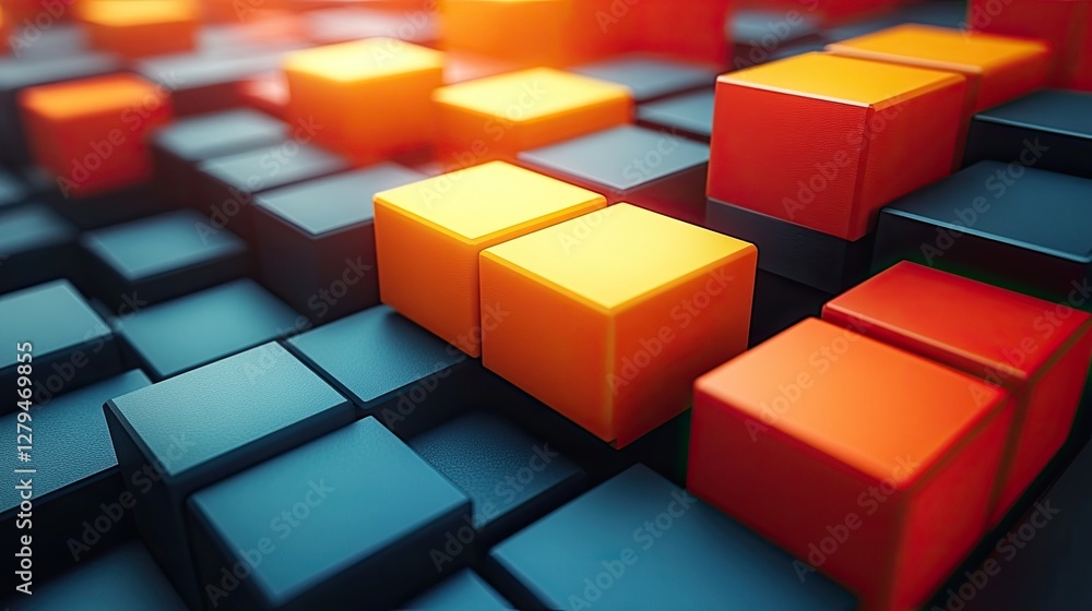Poster abstract 3d rendering of colorful cubes. ideal for presentations on business, technology, or design 